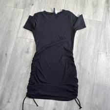 Boohoo Black Ruched Drawstring Short Sleeve Bodycon Mini Dress Size S