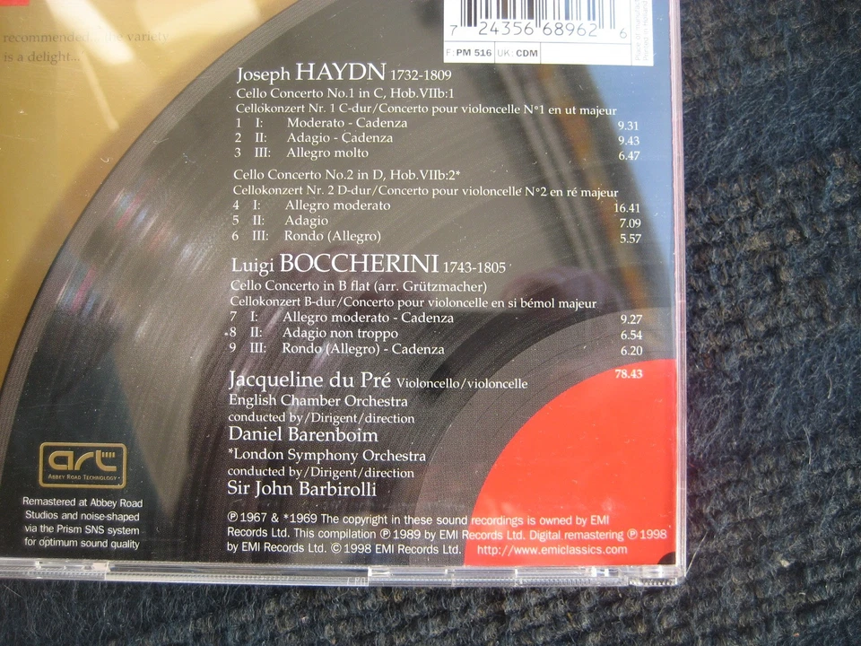 CD  HAYDN & BOCCHERINI  Cello Concertos  Jacqueline du Pré  Daniel Barenboim  Nw - Bild 4 von 4