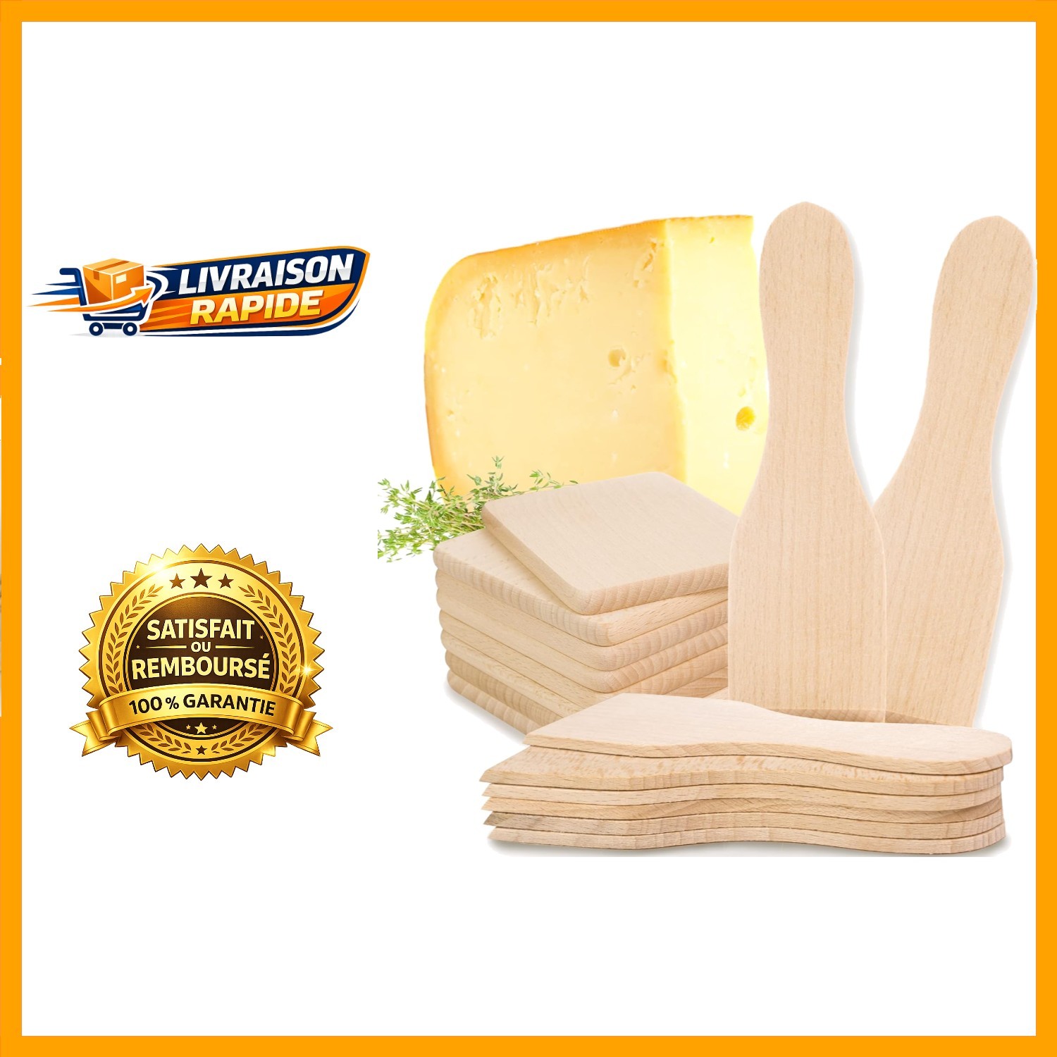 Kit de raclette Timeleos en hêtre avec spatules et sous-verres