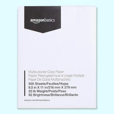 Amazon Basics Multipurpose Copy Printer Paper, 8.5 x 11 Inches, 20 lb, 1 Ream