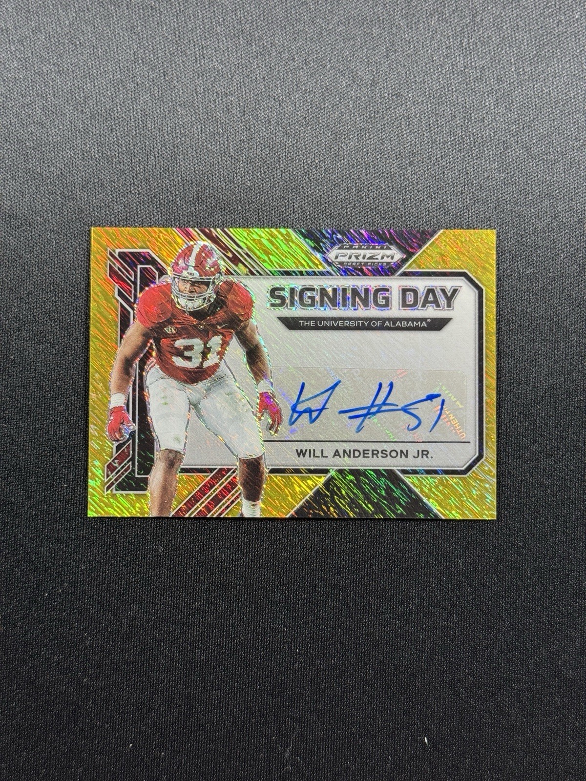 2023 Panini Prizm Draft Picks Will Anderson Jr Gold Auto /15 #SD-WAJ Signing Day view 1