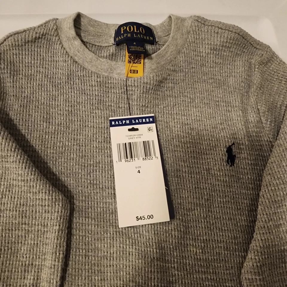 Polo Ralph Lauren Waffle Knit Thermal Shirt Size 4, Gray - Image 2 of 3