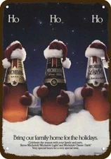 1985 MICHELOB BEER Christmas Santa Hats Vntge-Look DECORATIVE REPLICA METAL SIGN
