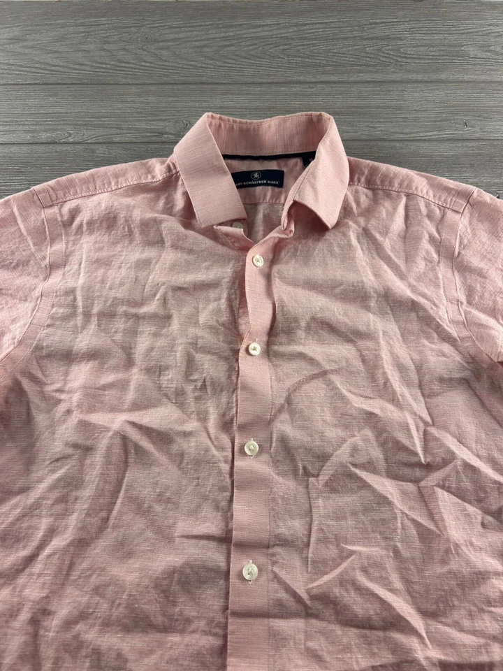 Hart Schaffner Marx, Camisa de Manga Corta Mediana para Hombre, Mezcla de Algodón Rosa y Lino Foto 2 de 4