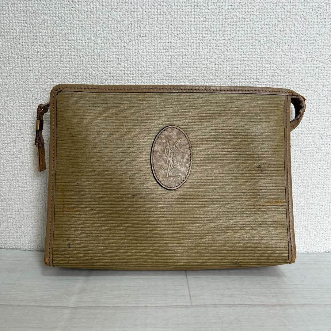 Borsa pochette Yves Saint Laurent s striscia pelle beige unisex articoli di moda