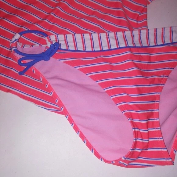 SO! Conjunto de 2 piezas de bikini de baño parte superior grande XL inferior rosa blanco azul a rayas Foto 4 de 4