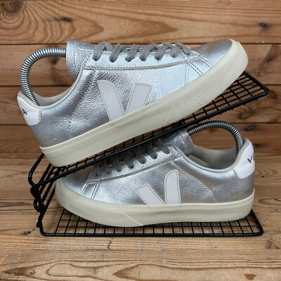 Veja Turnschuhe Damen Größe UK 5 Campo Leder silber beige Freizeit adrette Schuhe