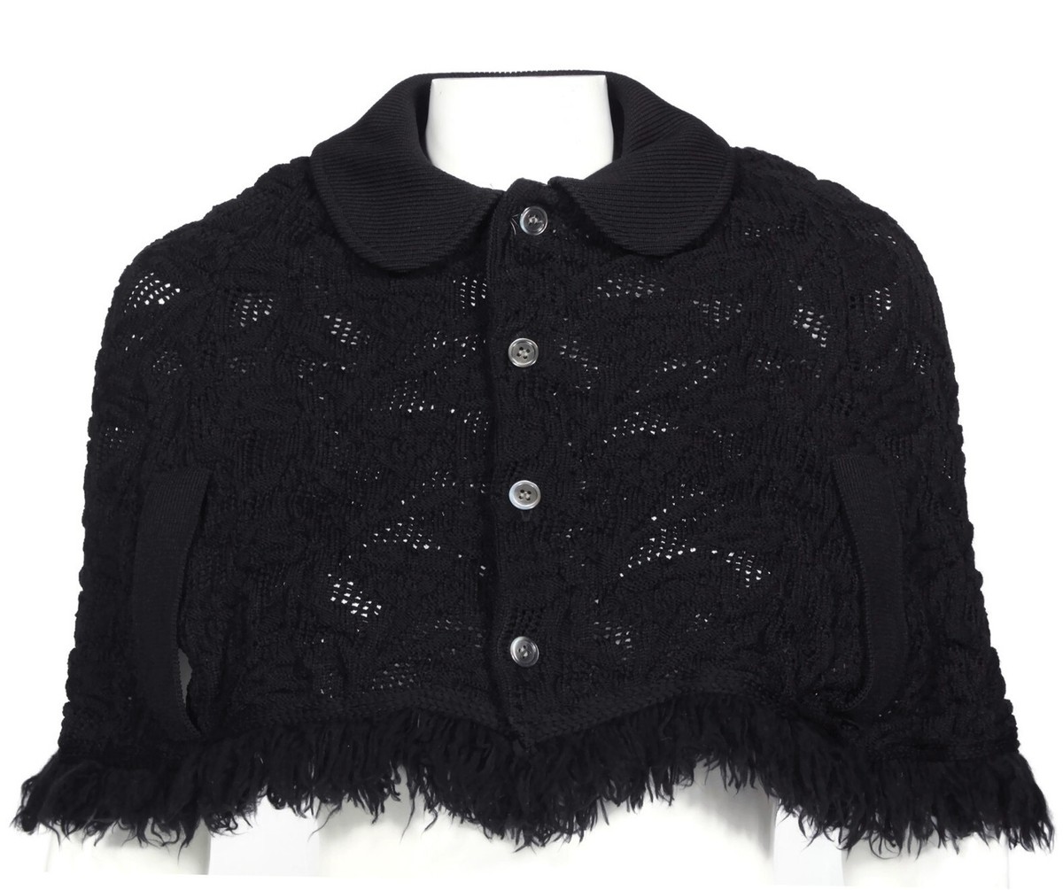 COMME des GARCONS Black Textured Knitted Button Cropped Cape 