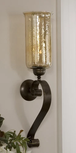 Iron Scroll Amber Glass Wall Candle Old World Sconce Holder Bronze Traditional - Picture 4 of 4
