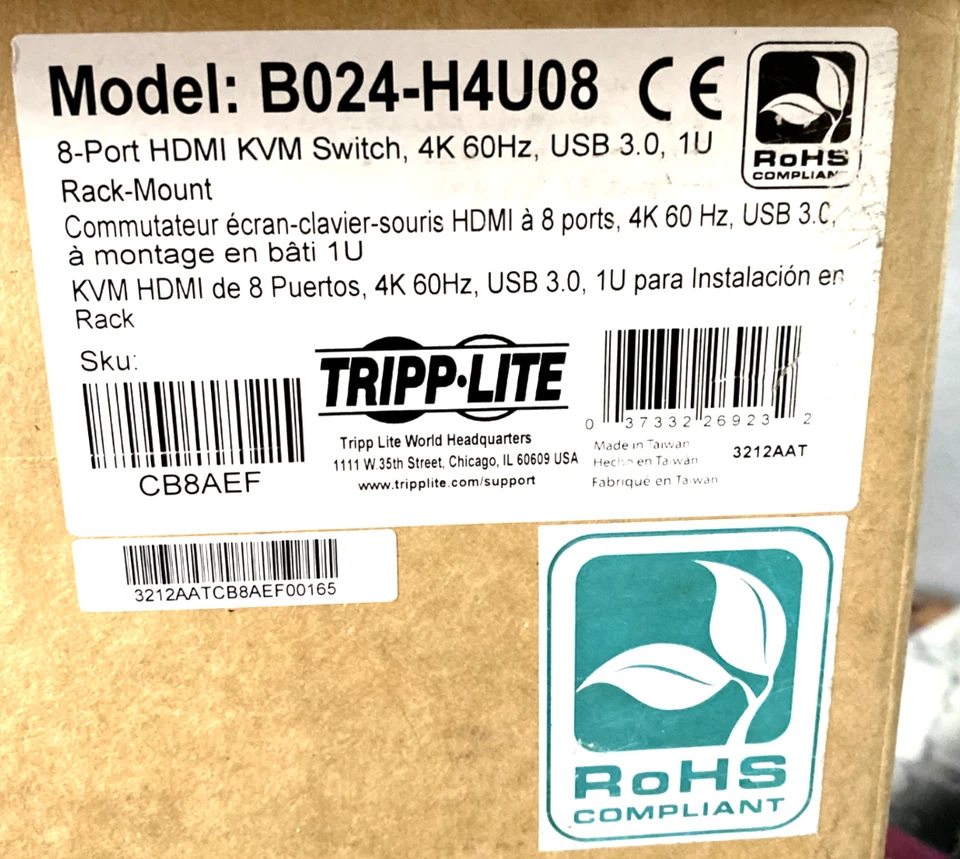 Tripp-Lite 8-Port HDMI KVM Switch 4K 60Hz USB 3.0 1U Rack-Mount B024-H4U08 NIB - Image 3 of 4