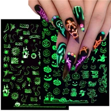 Halloween Nail Art Sticker Fluorescent Skull Spider Witch Ghost Pumpkin Bat NS43