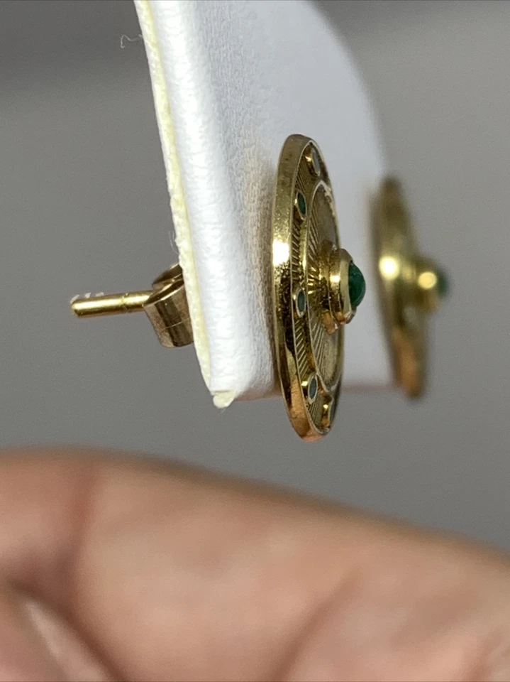 Deakin & Francis 18k Yellow Gold Emerald Cabochon Earrings D & F 750 5.8grams - Image 4 of 4