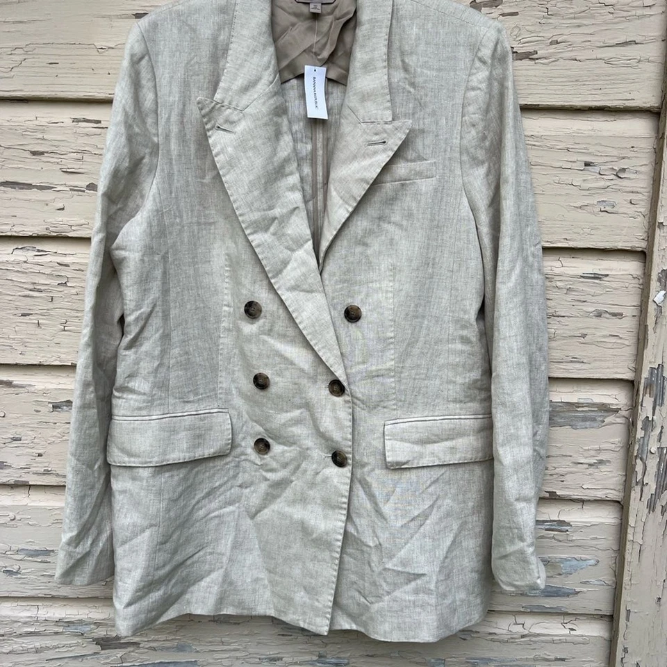 Banana Republic Пальма двубортный 100% льняной Lagenlook блейзер 16 высоты новый с Ярлыками - Изображение 3 из 4