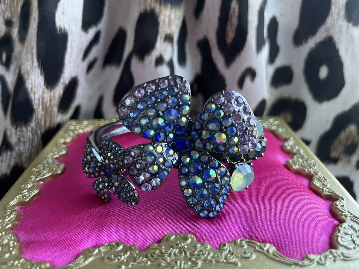 Betsey Johnson Faerie Forest Fairy AB Flower Iridescent Hinged Bangle  Bracelet