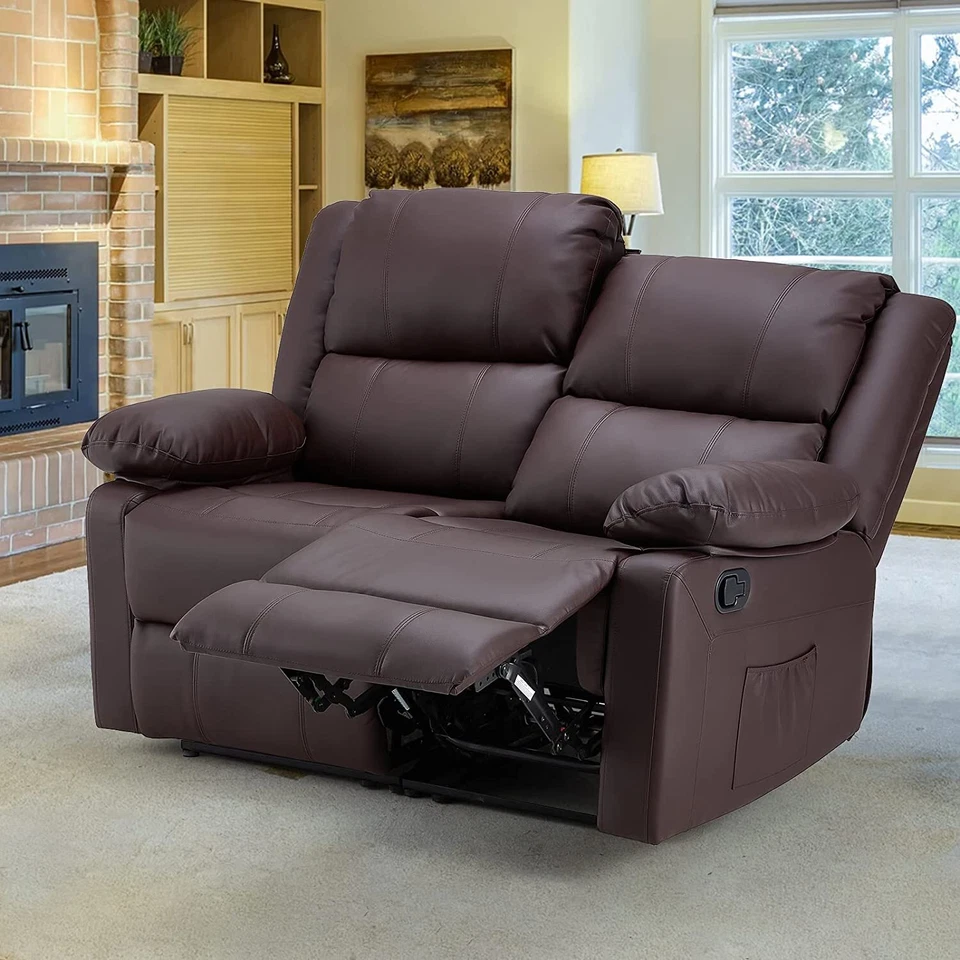 Massage Recliner Sofa Love Seat Heated PU Leather Home Theater Seating 2 Colors - Image 4 of 4