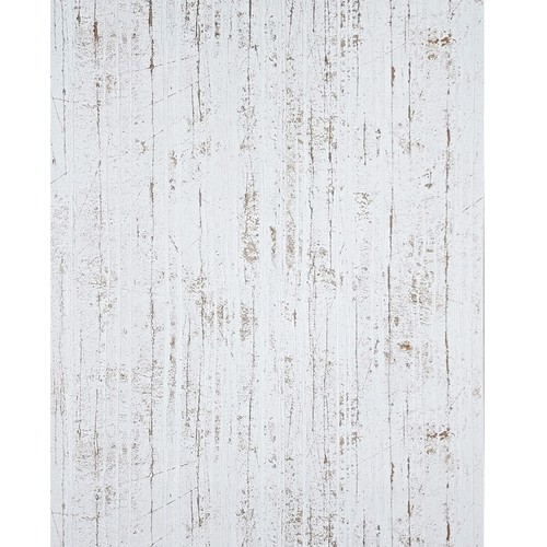 White textured wallpaper with cracks, black lines, and metallic sheen on a wooden surface.