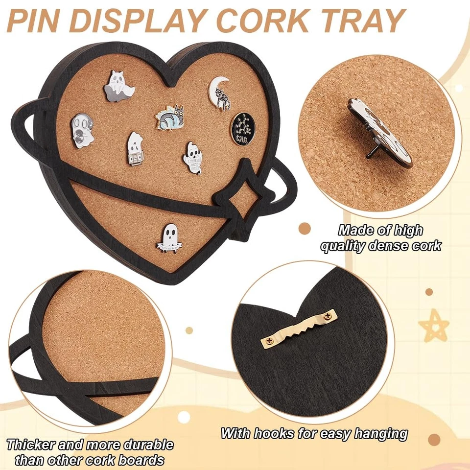 Heart Pin Cork Board, 12.2x8.4inch Bulletin Display Board Wall Mounted Cork B... - Image 4 of 4