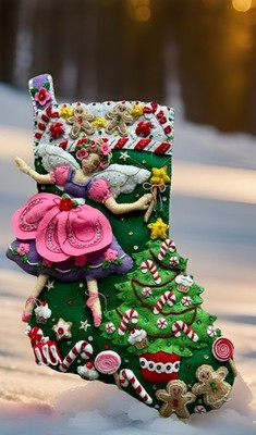 Finished Handmade 19'' Sugar Plum Fairy Felt & Embellished Christmas Stocking