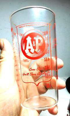 #ad #ad Old A P Grocery Store Advertising Tumbler Measuring Glass w Red Pyro Design $32.95