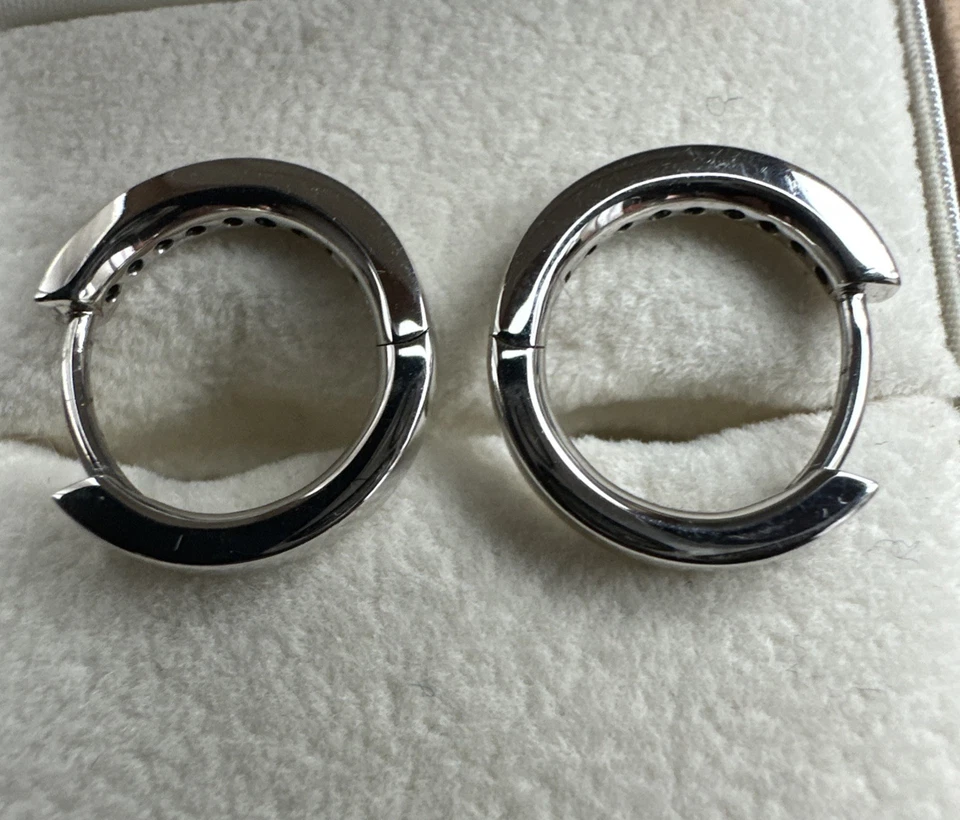 Ohrringe, Creolen, Silber 925 rhodiniert, Zirkonia, Durchm. 14,5mm, 2,5mm breit - Bild 4 von 4