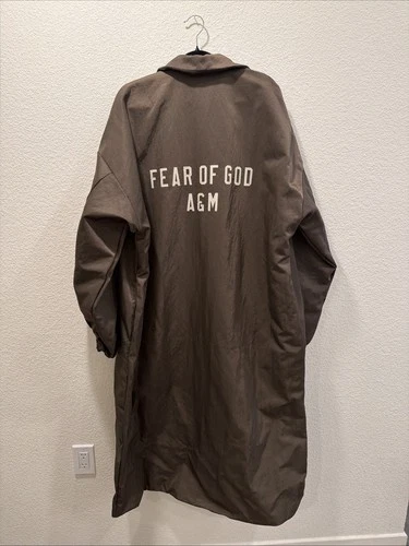Brand NWT Fear Of God ESSENTIALS Brown Textured Nylon Trench Coat Size Small - product listing photo