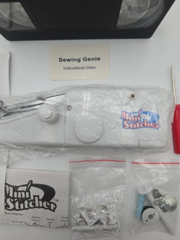 Sewing Genie Mini Stitcher Handheld Sewing Machine w/ Manual, Accessories & VHS - Image 3 of 4