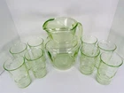 Green Uranium Pitcher & 8 Tumblers Grapes Etching Glows VTG Set Anchor Hocking