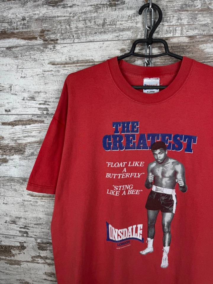 Mens Vintage Lonsdale Muhammad Ali T-shirt 1997 tee rare size XL red - Image 4 of 4