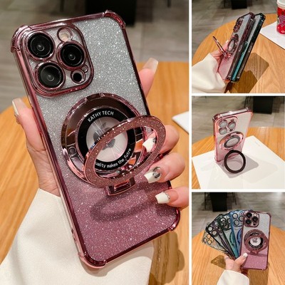 For iPhone 17 Pro Max Air 16 15 14 13 12 Ring Stand Gradient Glitter Phone Case