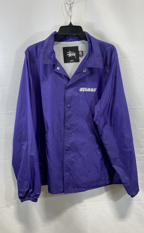Vintage 90s Stussy Men's Purple Coaches Jacket Made in USA Snap Front XL