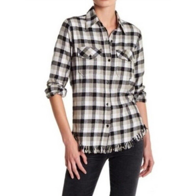 Current Elliott Women 0 Flannel Button Down Shirt Plaid Long Sleeve Top
