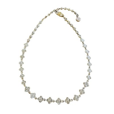 Givenchy Flex Choker Clover Necklace Silver Crystal Rhinestone Jeweled 18''