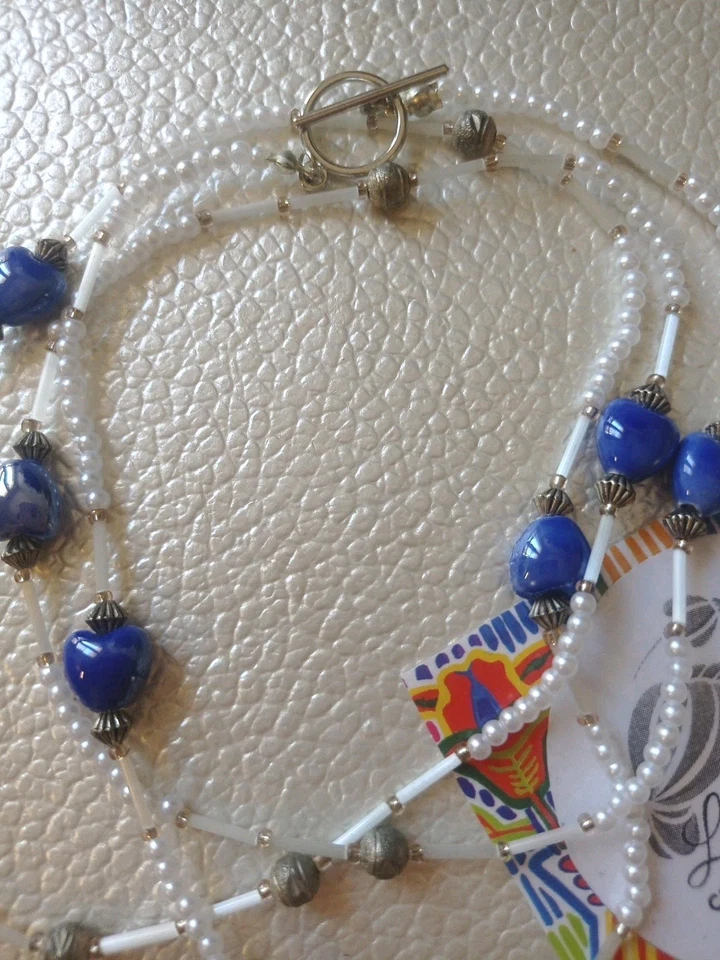 Collana di Perle e Cuori Di Ceramica Smaltata 💙 LuaCreazioni 💙 - Immagine 4 di 4