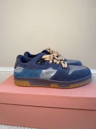 Acne Studios Leather Fuzzy Grey / Blue Low Top Sneakers | Made in Italy