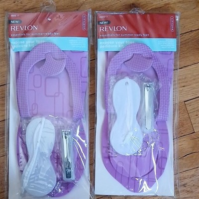  2 Revlon Expose Your Toes Pedicure Kit Curved Tool Set Purple White Silver