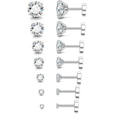 Hypoallergenic Flat Back CZ Stud Earring Set,...