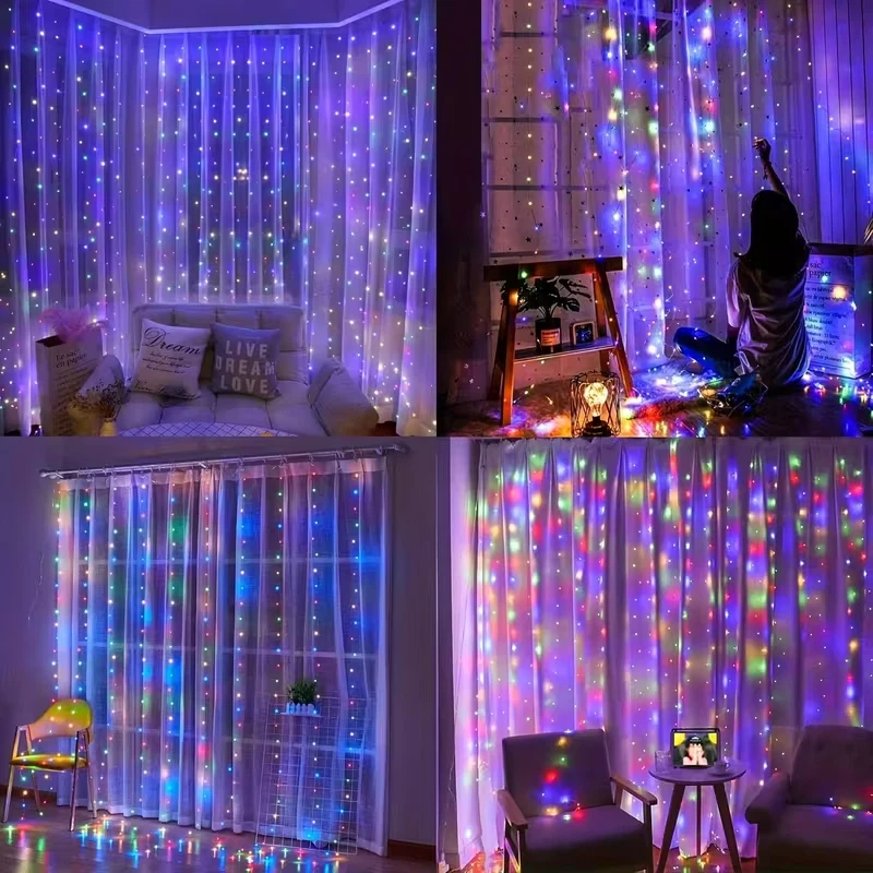 300 LED Christmas Multi-Coloured Fairy Curtain Lights USB Plug-In | Indoor - Image 4 of 4