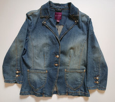 Gloria Vanderbilt Womens Large Denim Jacket, Blue Jeans Blazer Pockets Casual
