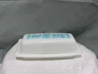 Vintage Pyrex Amish Butterprint Turquoise Blue White Covered Butter Dish 72 B/C