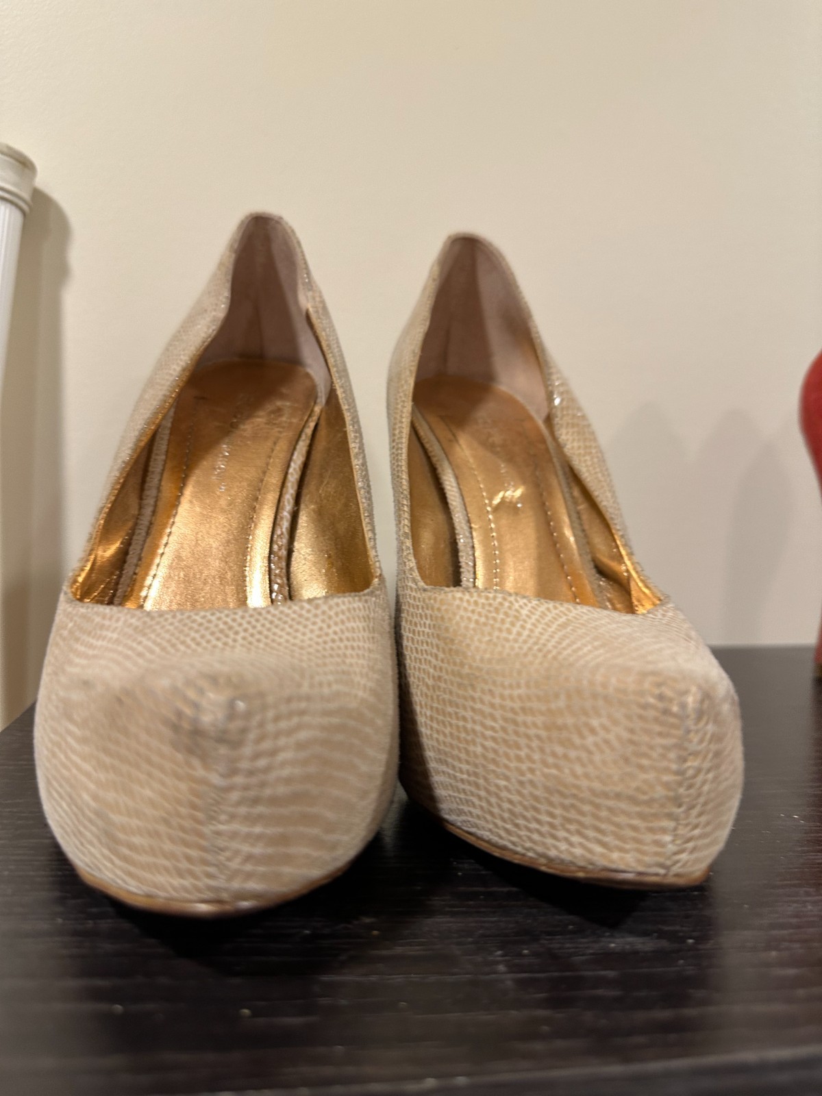 USED - BCBGENERATIONS Beige Platform Snakeskin Te… - image 1