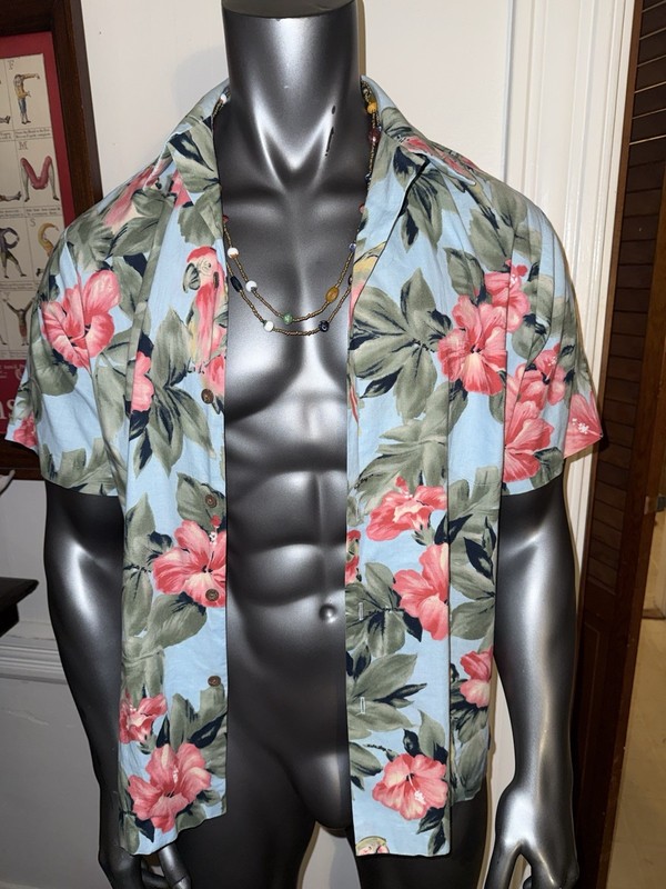 Vintage Hilo Hattie Shirt Men Extra Large Hawaiian Palm Colorful Floral USA Made