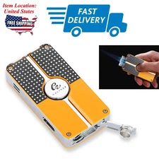 Yellow Windproof Classic Cigar Lighter 3 Torch Jet Flame Metal Refillable Punch