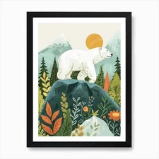 Polar Bear Walking On A Mountrain S Framed Wall Art Poster Canvas Print Picture