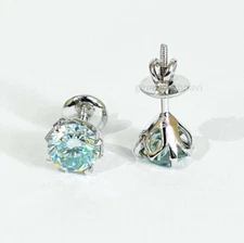 4 Ct Light Blue Treated Diamond Studs Flower Design VVS1 Certified ! Ideal Gift