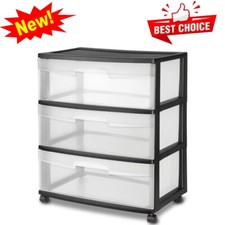 Wide Rolling 3 Drawer Cart Tower Portable Storage Plastic for Home Office Dorm