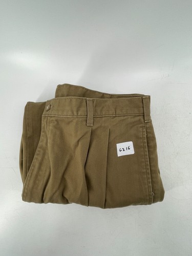 Men's Brown Khaki Pants Pleated Front Mid Rise Straight 100% Cotton Size 36x32 - Picture 12 of 12
