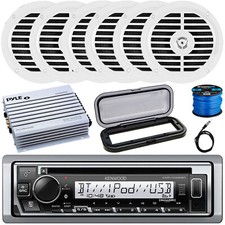 Kenwood 1-DIN Marine Bluetooth CD Stereo, 6x 5.25" Speakers, 4-Channel Amplifier