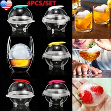 4PCS Round Ice Cube Ball Maker Molds Silicone Lids Whiskey Cocktail Ice Balls US