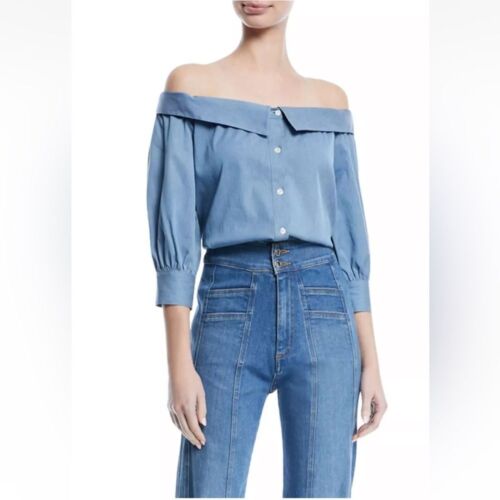 VERONICA BEARD 'Britta' chambray off-the-shoulder button down blouse size 4 - 第 9/9 張圖片