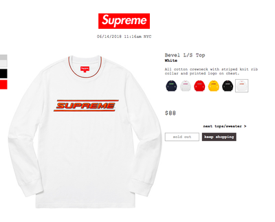 Supreme Bevel L/S Top White Large Sold Out SS18 !! | eBay